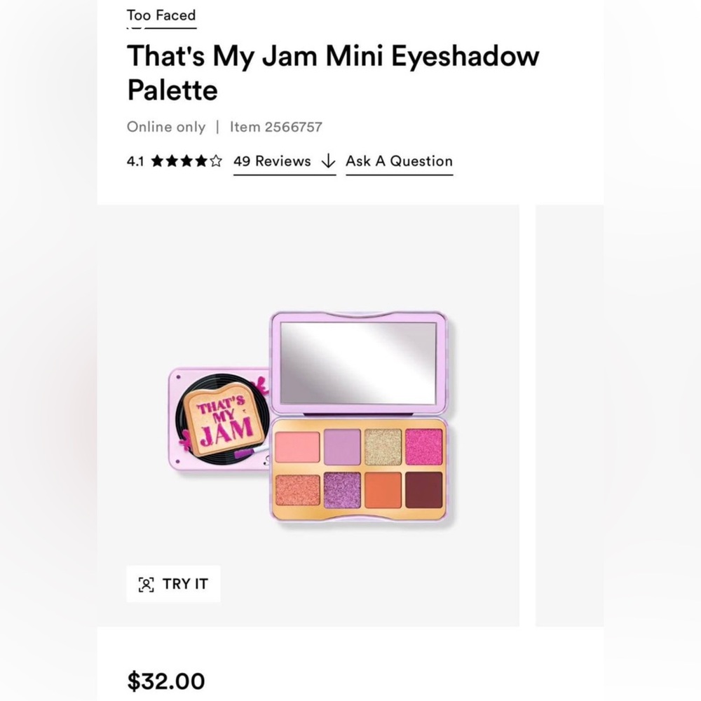 2 BNIB Too Faced That's My Jam Mini Eyeshadow Palettes reg $32